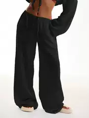 Factory direct European and American cross-border solid color simple casual pants women's loose straight versatile wide leg pants in stock generation hair