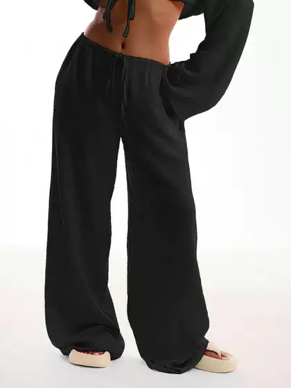 Factory direct European and American cross-border solid color simple casual pants women's loose straight versatile wide leg pants in stock generation hair