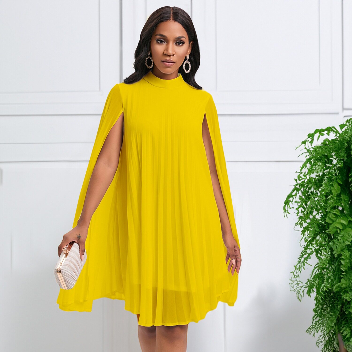 Chiffon Batwing Sleeve Dress Elegant and Fashionable Plus Size for Casual Occasions Wholesale Available