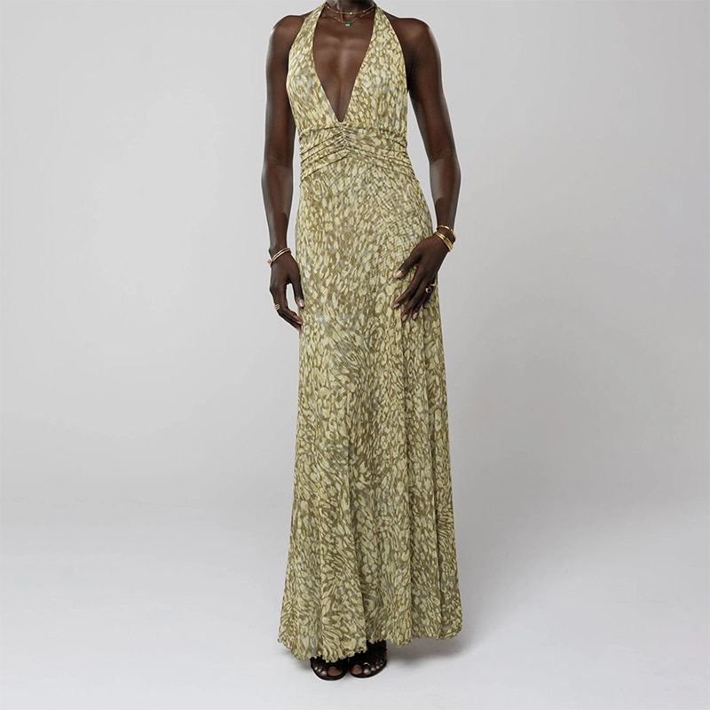 Summer Long Dress Womens Fashion Polka Dot V Neck Casual Vacation Style Wholesale Available