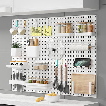 No-Drill Household Perforated Board Accessories for Dormitory Kitchen Bathroom Wall-Mounted Entryway Storage Shelf Partition