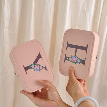 In stock printed Pu letter leather portable jewelry box double-layer earrings earrings ring jewelry storage box wholesale