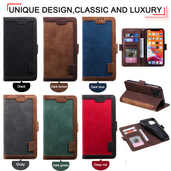 Applicable to iphone12 retro stitching contrast color mobile phone case 14ProMax flip card wallet bracelet protective case