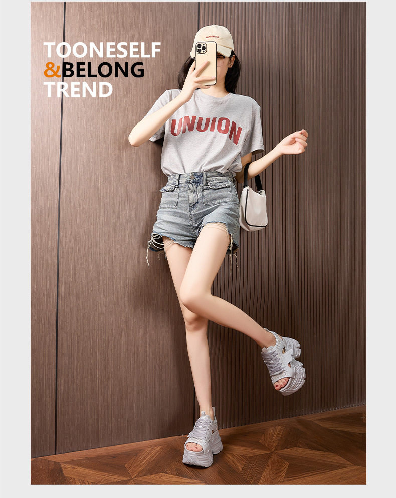 Dép sandal nữ đế dày microfibre mũi tròn phong cách thể thao — Trắng, Bạc chi tiết 13
