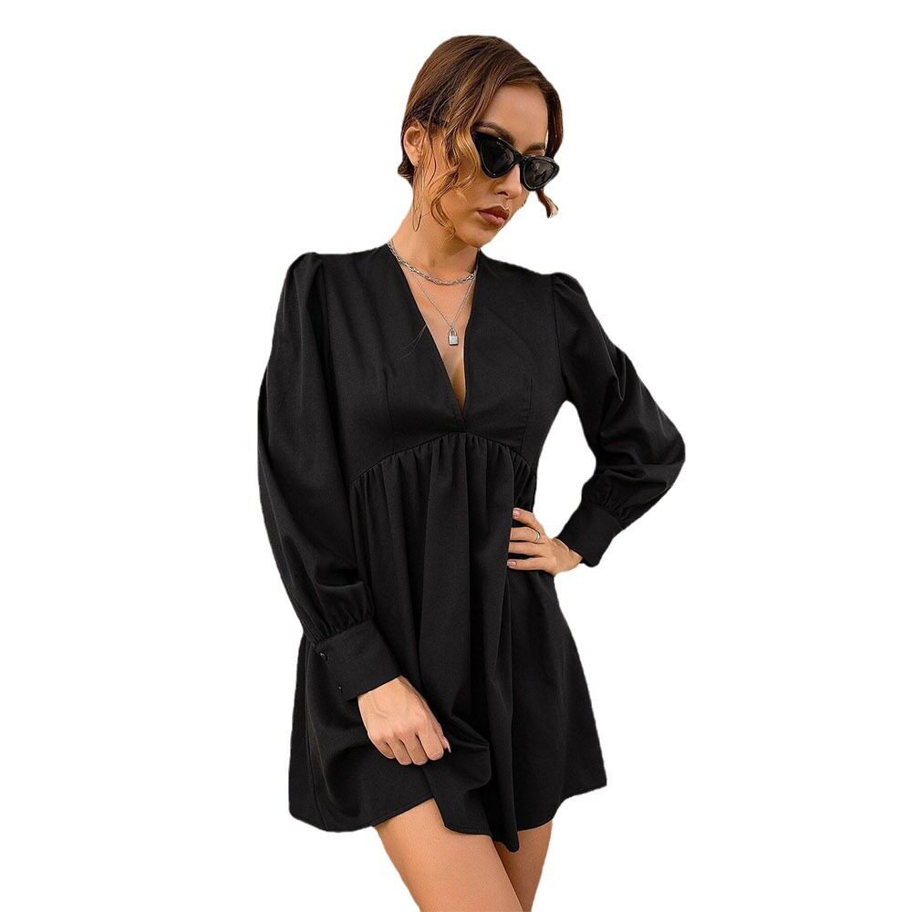 Womens A Line Dress Sexy V Neck Fitted Waist Puff Sleeves Spring Summer Fashion Wholesale Available