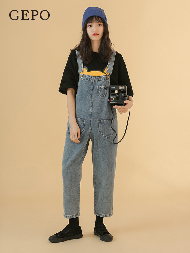 Womens Vintage Denim Overalls Loose Fit Korean Style 3 4 Length Casual Spring and Autumn Wear Wholesale Available