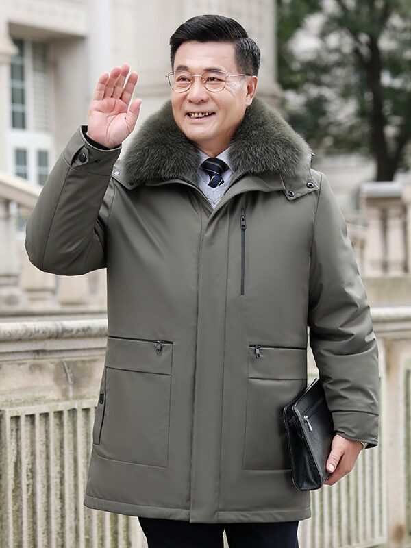 Dad's down Jacket Men's New Winter Middle-Aged and Elderly Winter Clothing Thickeneded Father's and Grandfather's Mid-Length White Duck down Jacket for Men