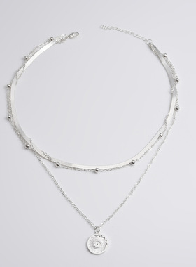 欧美推荐流行时尚个性新款 简约多层荷花吊坠项链 女 刀片链颈链