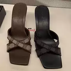 Coa Square-Toe Cross-Strap Slip-On Summer Versatile Outdoor Casual Wedge Slippers Cross-Border Trade