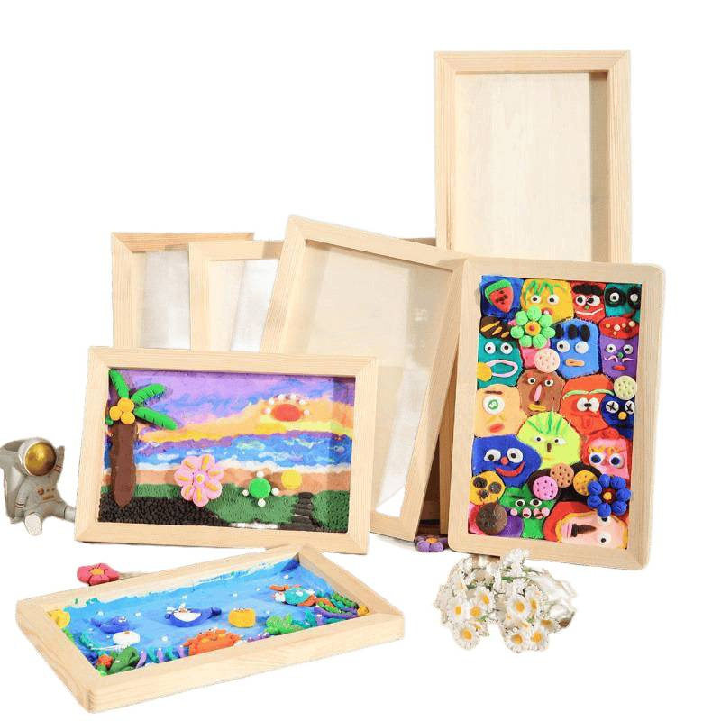2025 Solid Wood Clay Picture Frame Framed Clay Photo Frame Handmade Material Wooden Frame Colored Mud Work Display Empty Frame Mirror Frame