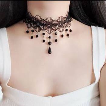 Bride Korean Style White Lace Sparkling Diamond Pendant Forehead Hair Accessories Neck Collar Choker Crystal Exquisite