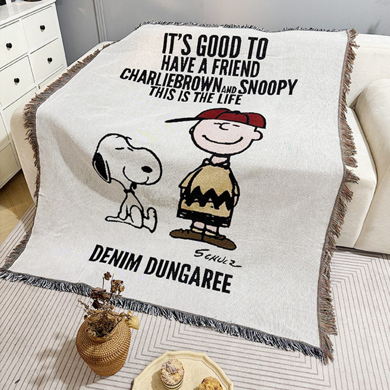 Vintage Snoopy Sofa Blanket Homestay Decoration Cartoon Sofa Towel American Style Leisure Blanket Sofa Cushion Bedroom Cotton Blanket