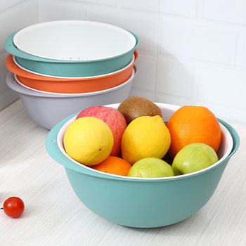 Double-layer vegetable washing basin draining basket rice washing basket four-piece set kitchen washing fruit plate living room household vegetable washing basin