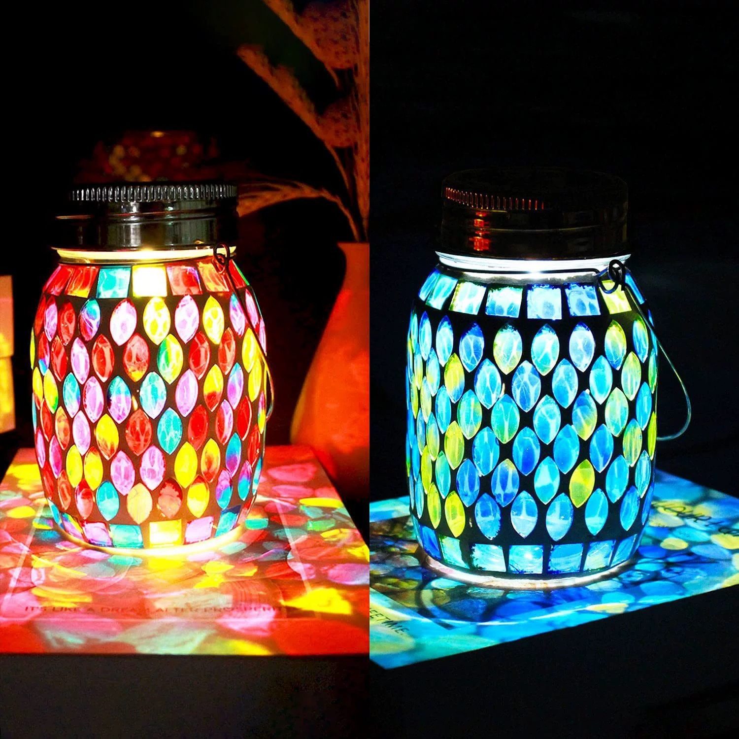 Solar mosaic lamp projection garden decorative atmosphere lamp portable lamp table lamp outdoor lamp night light