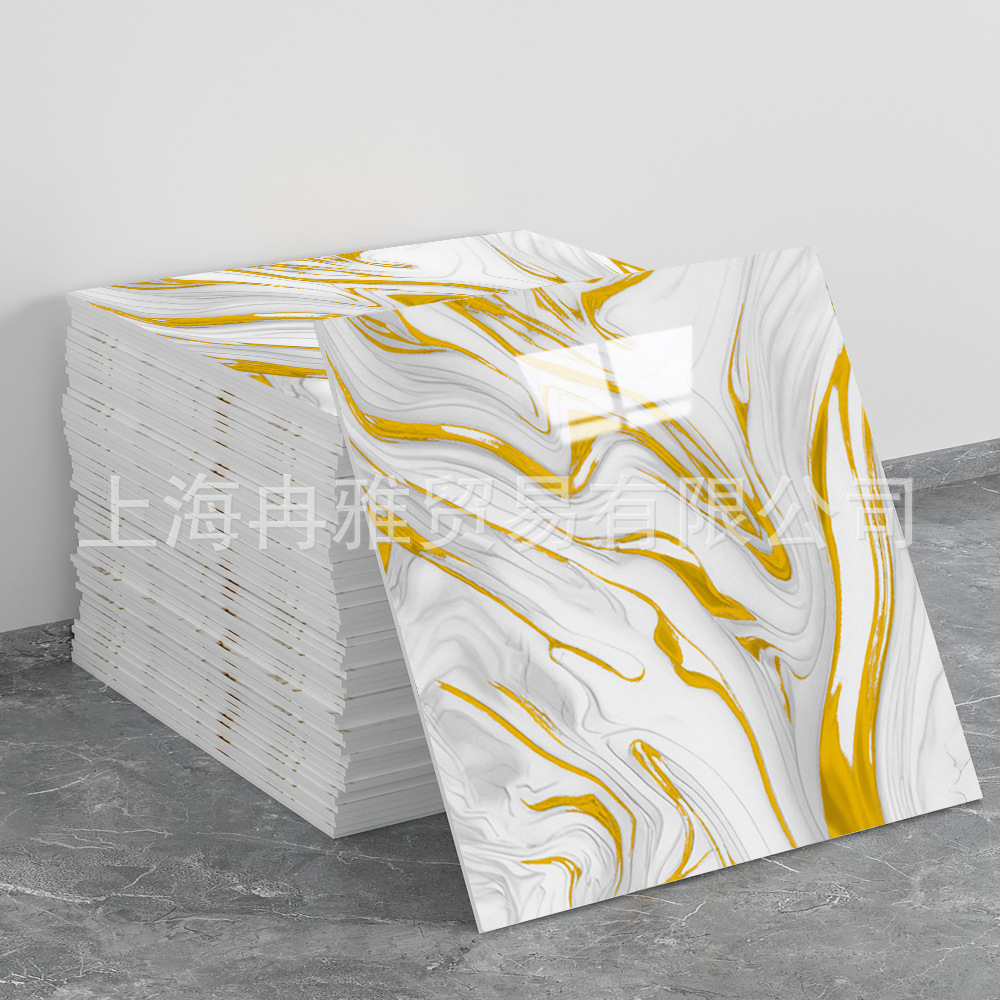 跨境外贸仿大理石鎏金3d墙面翻新装饰贴纸防油防水墙纸自粘瓷砖贴