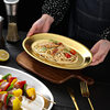 Korean Stainless Steel Egg-Shaped Plate Oval Plate Restaurant Thickeneded Fish Plate Commercial Flats Bottom Shallow Plate Golden Barbecue Plate