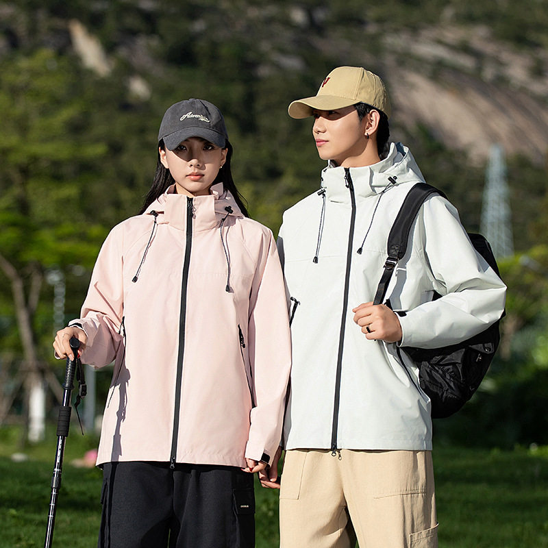 American Outdoor Mountaineering Jacket for Men, Autum Couple Jacket, Waterproof and Windproof Hooded Detachable Loose Jacket for Women