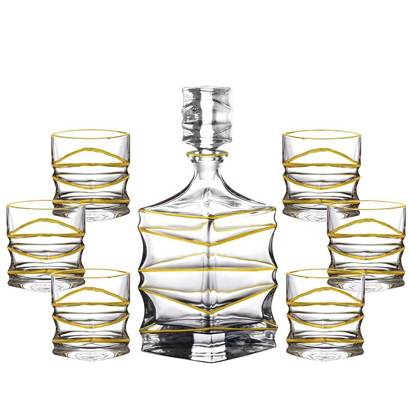 (Gold Statue) Gold-Encrusted Crystal Glass Wine Glass Whiskey Glass Set Wine Bottle Seven-Piece Set Living Room Decorative Ornaments