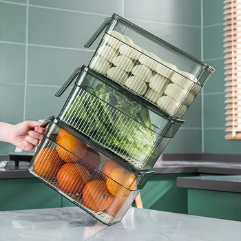 Refrigerator Kitchen Storage Artifact Sealed Rectangular Plastic Fruit Sorting Vegetable PET Fresh-keeping Box New