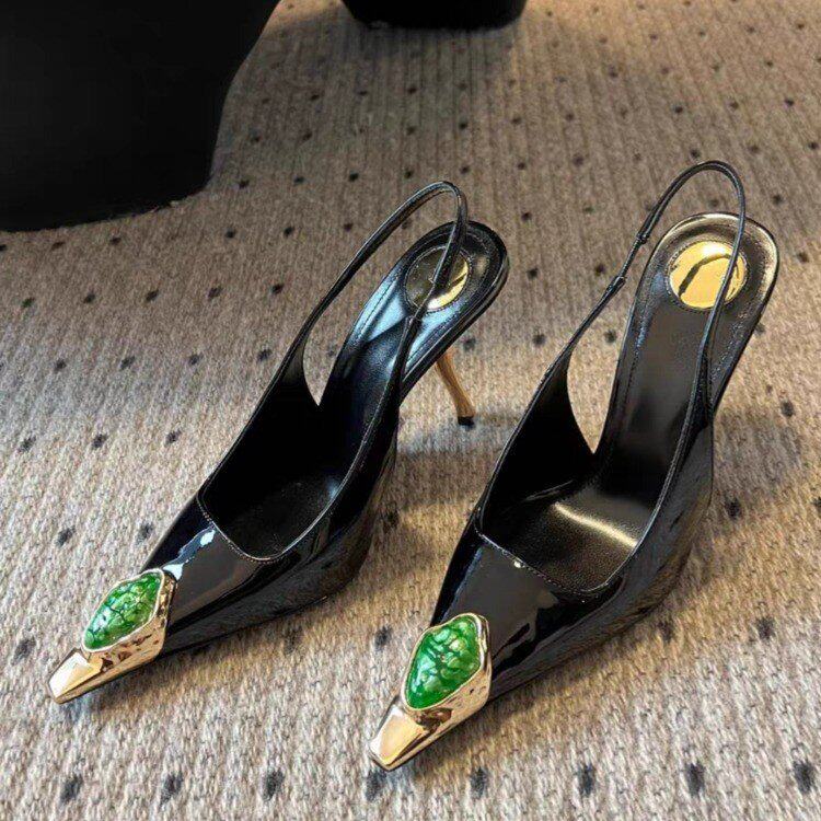 Beautiful pointed toe back empty high-heeled sandals sexy model banquet temperament high-heeled shoes for women