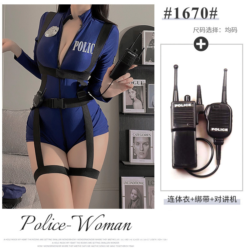 情趣内衣夜店女机车警察双头拉链免脱开裆cospaly角色扮演制服女