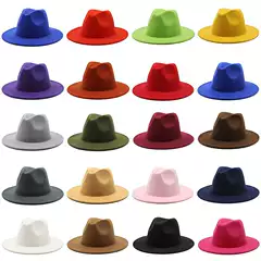 Cross-border solid color jazz hat European and American British style retro woolen hat adult embroidery logo felt hat wholesale