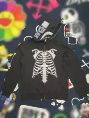 Cross-Border Wholesale Trendy Brand Shark Mouth Skeleton Ape Head Camouflage Double-Hooded Leopard Print Sweatshirt Classic Unisex Spring and Autumn Style