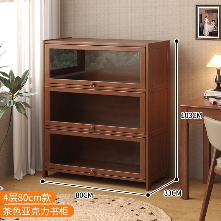 落地书架置物架客厅简易柜子储物柜多层家用美式轻奢带门防尘书柜