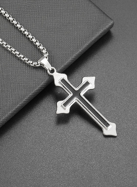 跨境嘻哈项链饰品爆款街头十字架个性蹦迪合金挂坠毛衣链