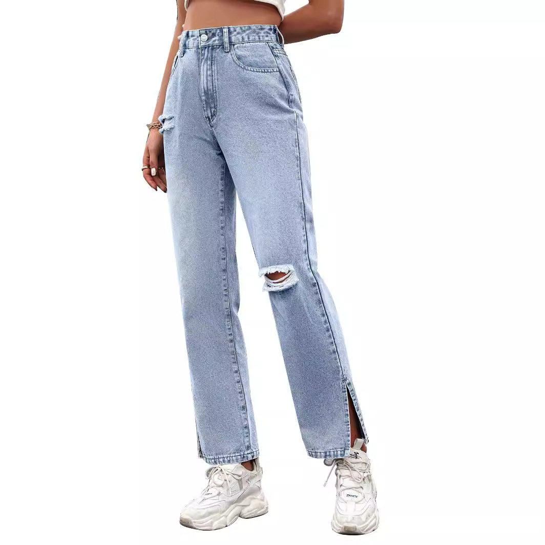 Casual Ripped Straight Leg Jeans for Women Versatile Style Comfortable Fit Trendy Design Perfect for Everyday Wear