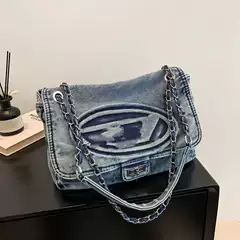 Cross-Border Washed Denim Hobo Bag Chain Jingle Bag Large Capacity Bag Women's Wasteland Style Cross-Body Shoulder Tote Bag