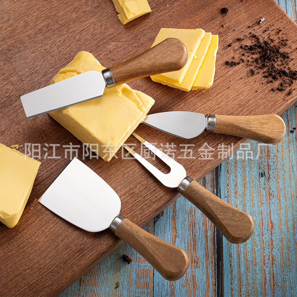 Kitchen Gadgets 4-Piece Set Stainless Steel Cheese Knife Butter Knife Butter Knife Acacia Wood Handle Cheese Knife