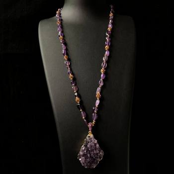 Natural Amethyst Crystal Pendant Necklace Irregular Shaped Amethyst Chain Agate