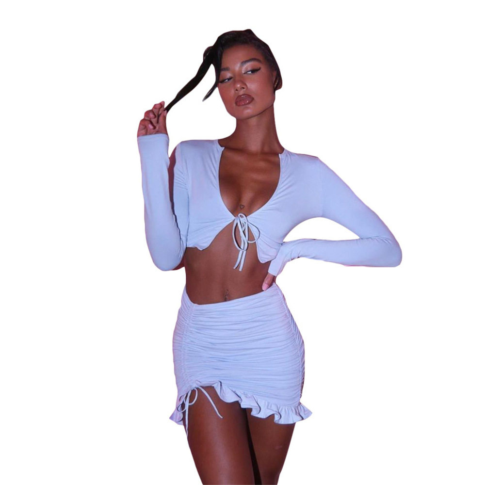 Spring Autumn Womens Casual Set Long Sleeve Cardigan with Tie High Waist Bodycon Skirt Chic Style for Everyday Wear
