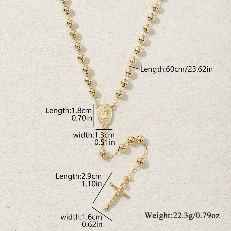 European and American jewelry 6mm gold Virgin Mary cross clavicle chain rosary necklace long necklace manufacturers