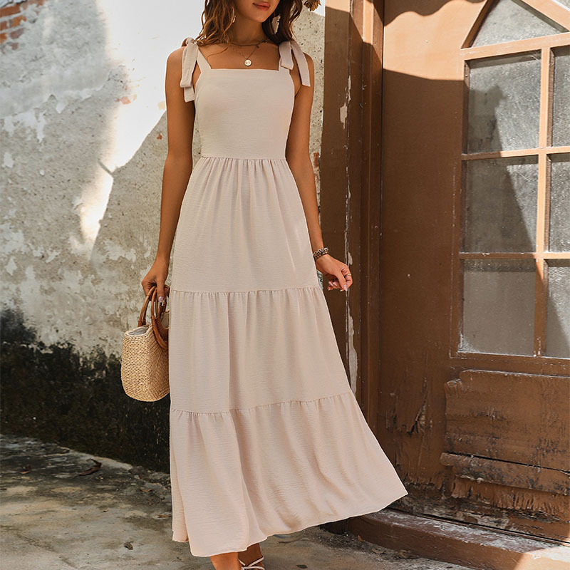 Summer Casual Maxi Dress Solid Color Backless Sleeveless Versatile Style Perfect for Beach or Outdoor Events