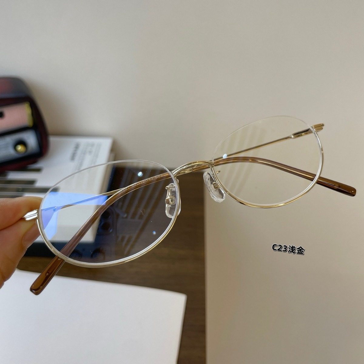 Ultra-Light Pure Desire Lower Half-Frame Glasses for Myopic Women 58201 Oval Inverted Frame Glasses Danyang Frames Can Be Matched with Degrees