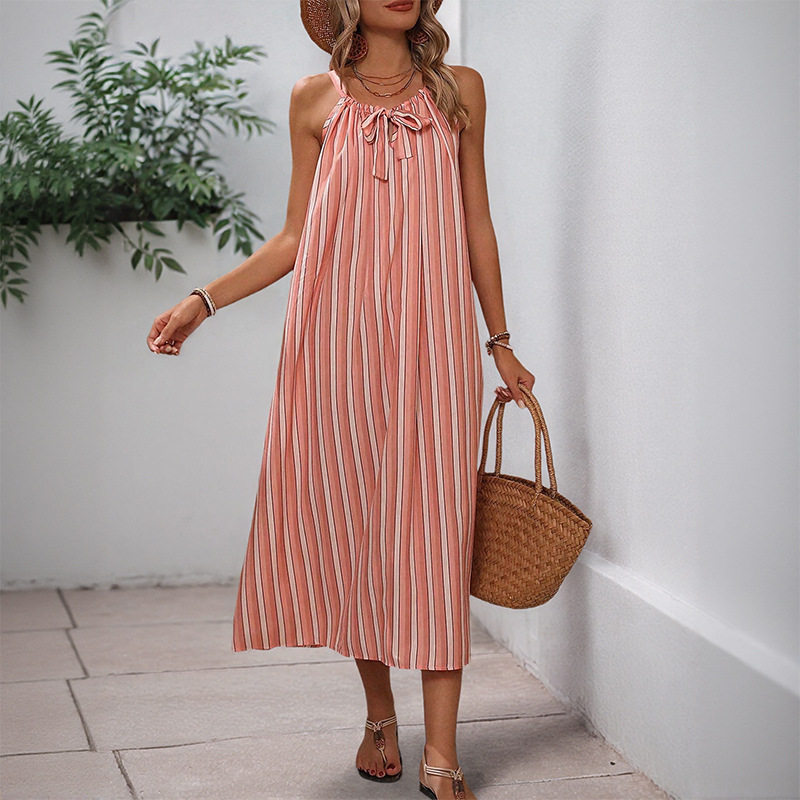 Elegant Striped Maxi Dress Sweet and Chic Design Adjustable Spaghetti Straps Loose Fit Perfect for Summer Events