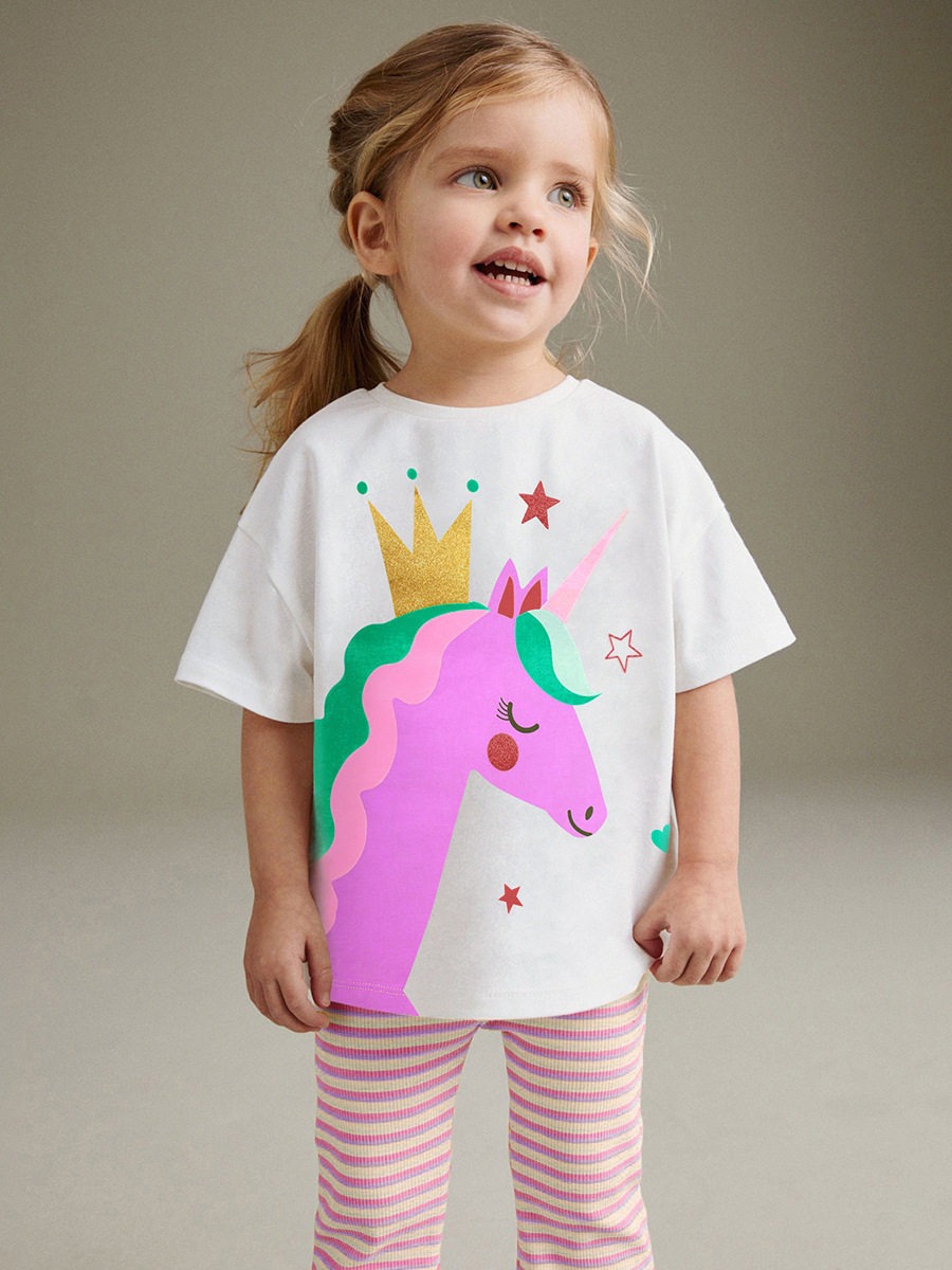 Source Factory Girls' Set, Summer Cartoon Kids' 2-piece Outfit, Girls' Set