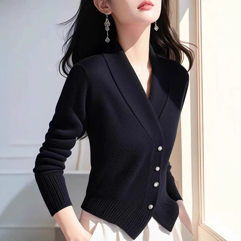 独特漂亮黑色针织衫法式气质慵懒高级感超好看毛衣女2025春秋新款