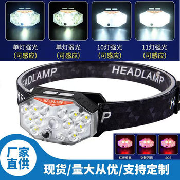 Cross-border strong light induction headlight charging super bright head-mounted LED outdoor fishing camping light long endurance flashlight