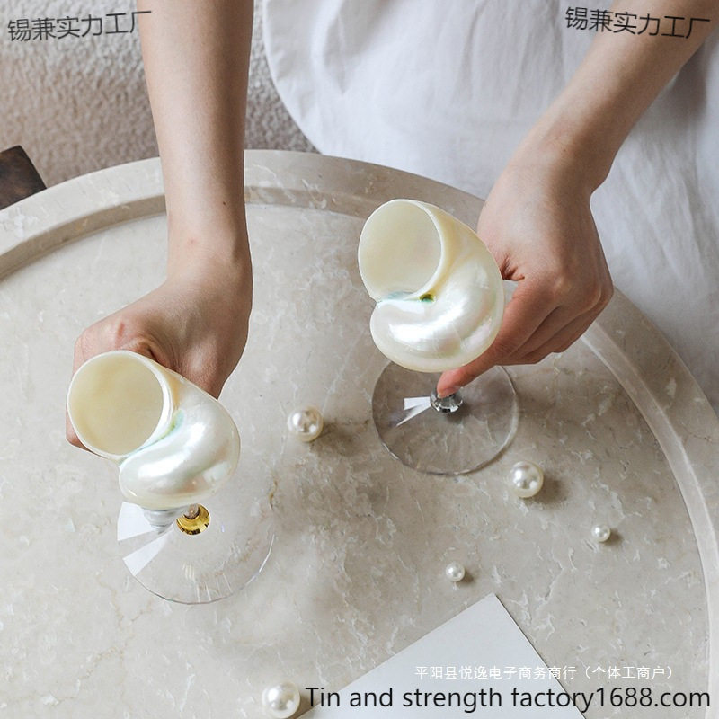 Light Luxury and Personalized Natural Conch Shell Goblet Handmade Creative Champagne Red Wine Cup Accompanying Gifts Wholesale