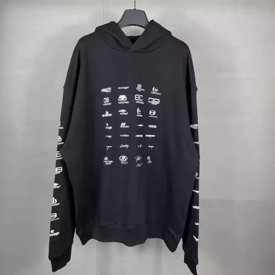 High Version Paris Classic B Family Collection Multi-Element Full-Print Classic Logo Printed Os Loose Hooded Sweatshirt