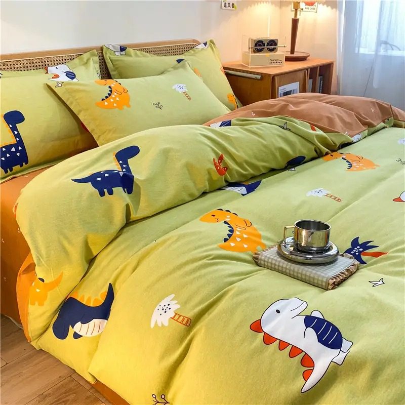 Autumn and winter thickened cotton sanding four-piece set student dormitory small fresh cotton bed hat three-piece set warm quilt cover