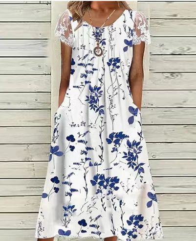 Womens Floral Print A Line Midi Dress Casual Summer Style Available in White Wholesale Sizes S to 3XL