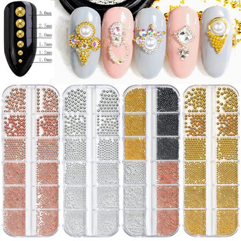 Nail art jewelry small steel ball Japanese size mixed gold and silver rose gold 12 grid long box metal nail decoration