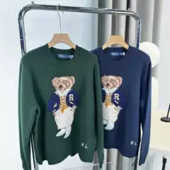 2025 Autumn/Winter New Rl Bear Round Neck Knitted Long Sleeve Loose British Style Cartoon Wool Sweater