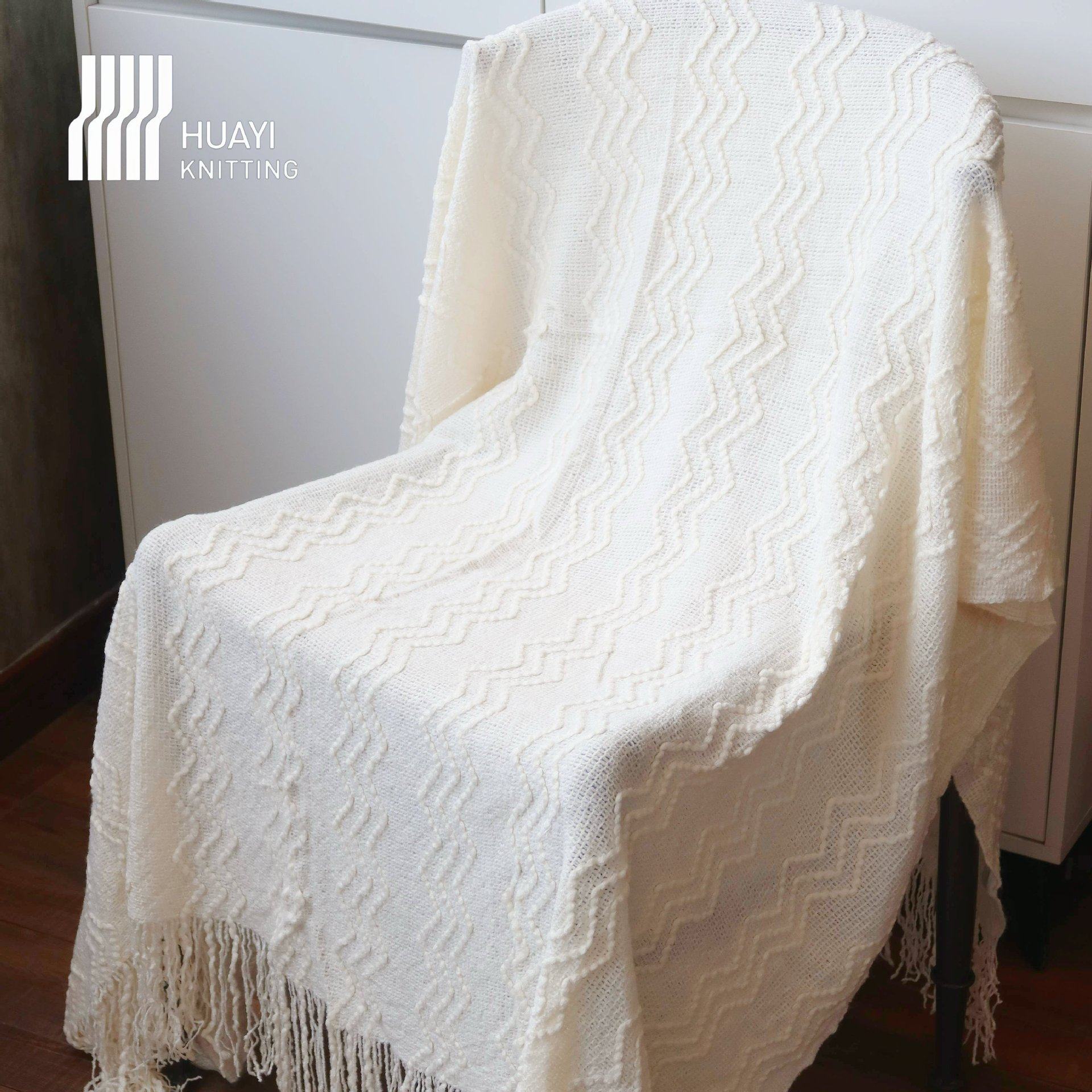 [Tassel Blanket] Home Tassel Knitted Blanket B&B Bedside Scandinavian Sofa Blanket Bedside Cover Blanket Solid Color Shawl