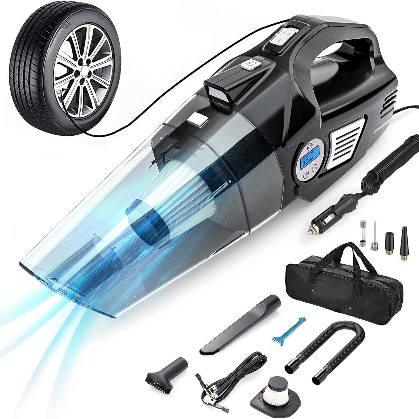 Car wireless vacuum cleaner air pump four-in-one digital display 120W high-power multi-function vacuum cleaner inflatable all-in-one machine