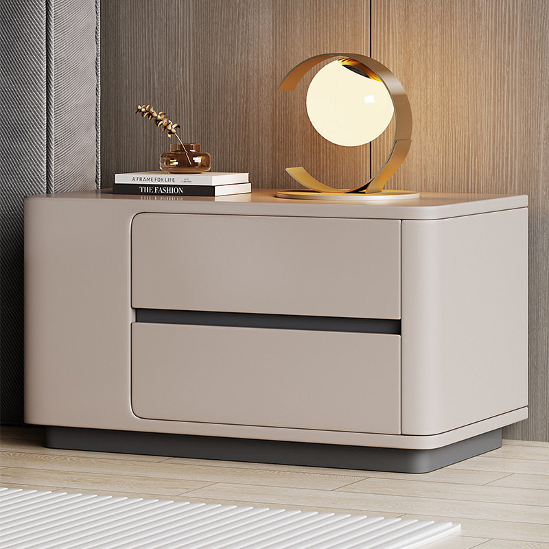 Italian Minimalist Solid Wood Lacquered Bedside Table, Large Size, Simple Modern Home Bedroom Bedside Cabinet with a High-End Luxury Feel